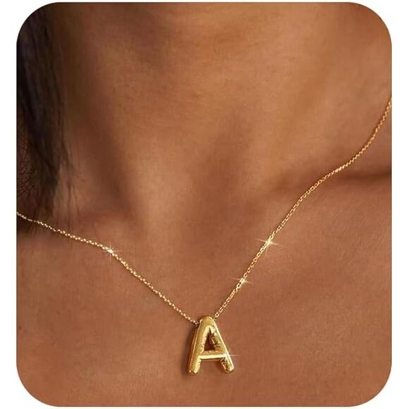 Jewelry - NEW Bubble Letter Necklace Gold Initial A (4002)